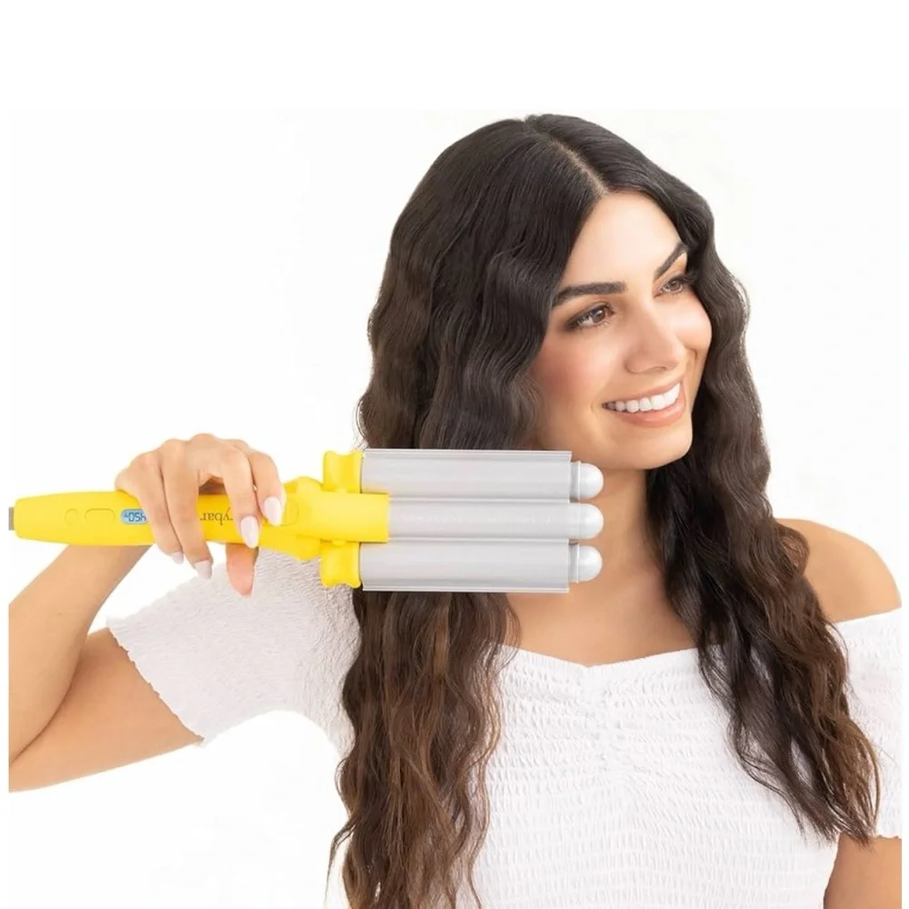 Drybar Triple Barrel Waver-The Beach Bender. Yellow. Digital temperature control